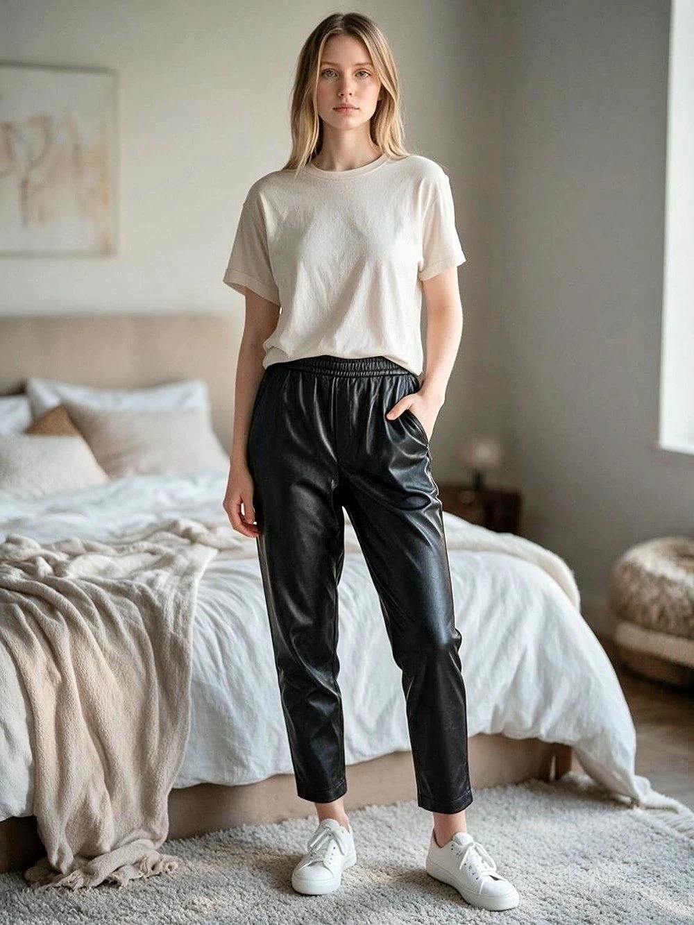 Gap Faux Leather Vegan Jogger Pants in Black Large L